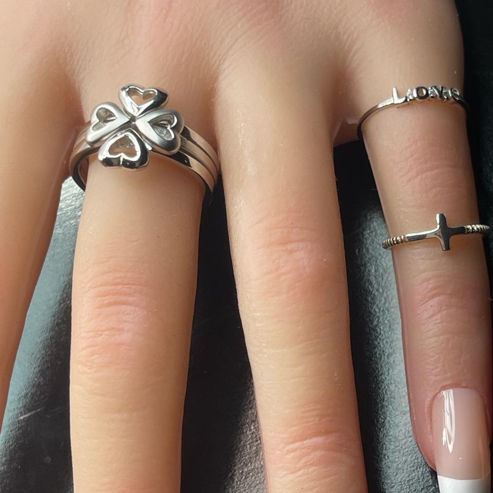 Solid 925 Silver Puzzle Lucky Clover Ring Size 9 - image 4